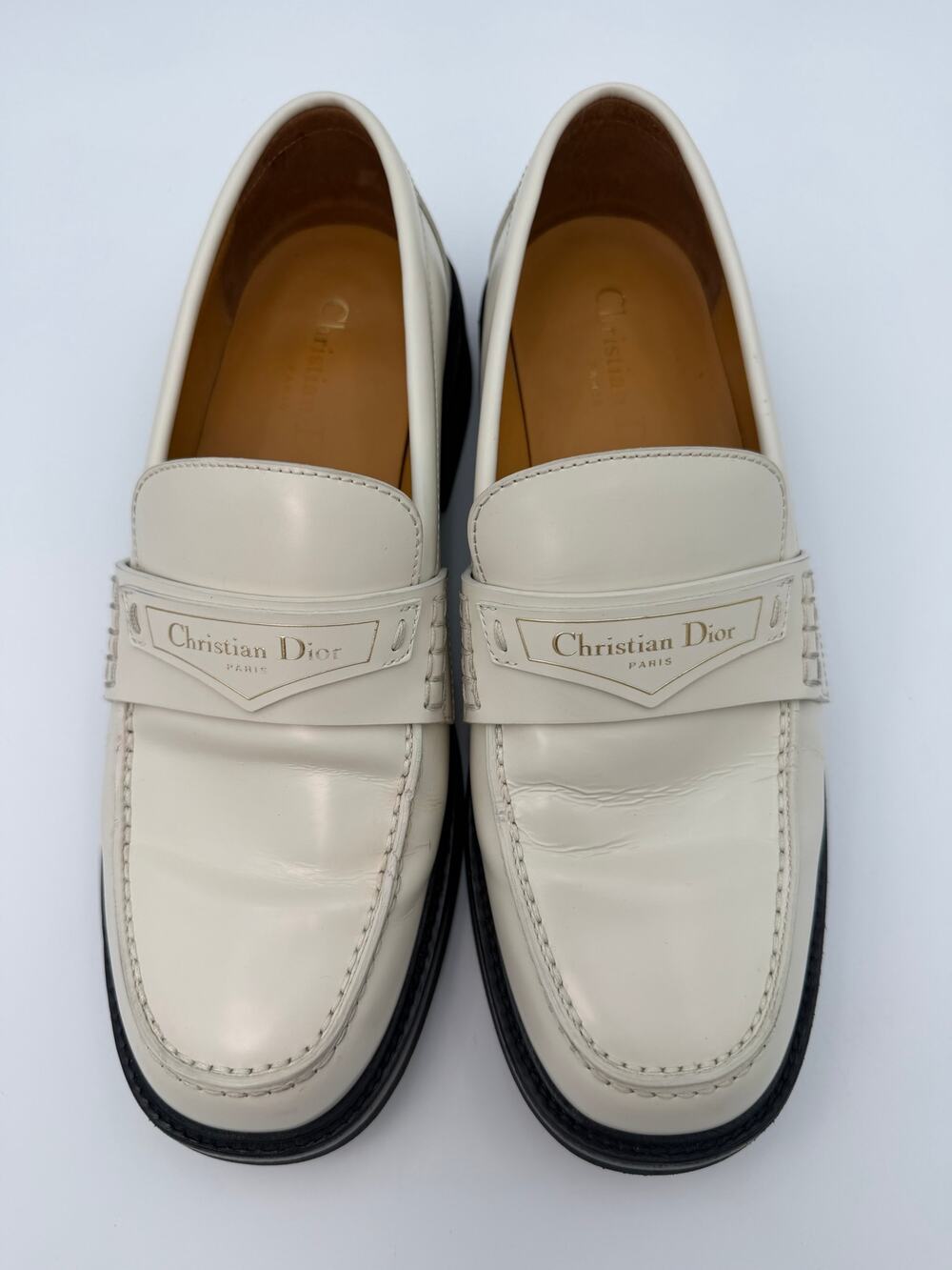 Authentic Christian Dior Boy Penny Loafers Soft White Size 38.5 D / 8.5 Wide